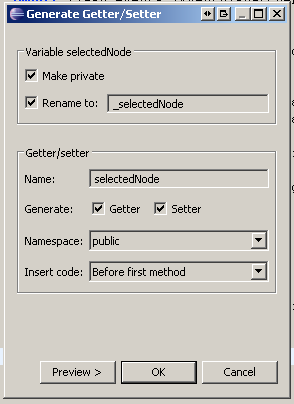 Flash Builder 4: Generate getter/setter window